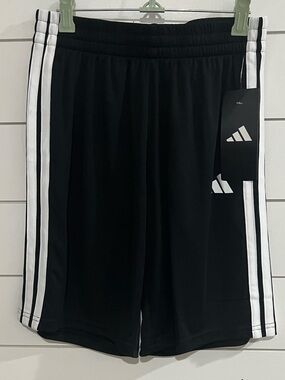 adidas Black Shorts with White Side Stripes - Kids